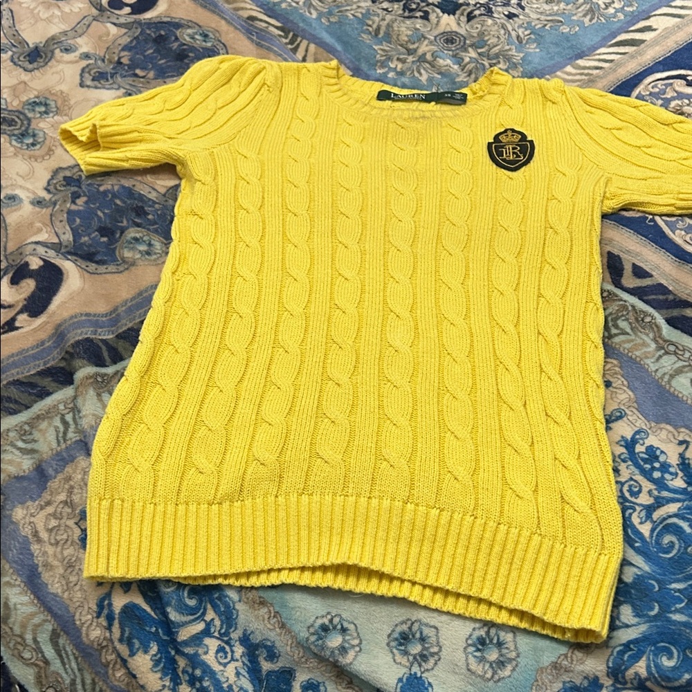Lauren Ralph Lauren Bright Yellow Cable Knit Sweater. Size XS. 100% Cotton.